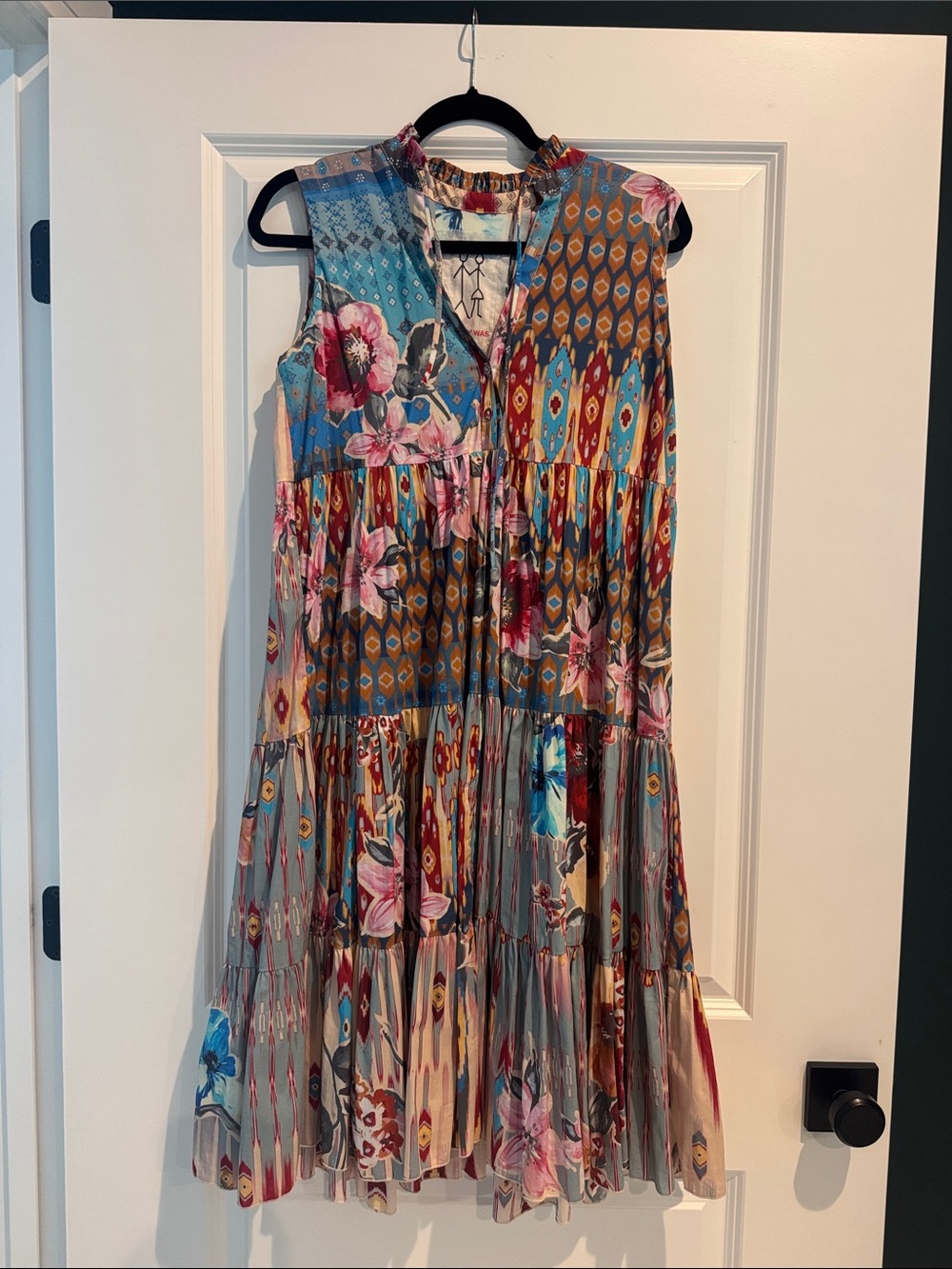 Johnny Was Multicolor Floral & Ikat Midi Dress